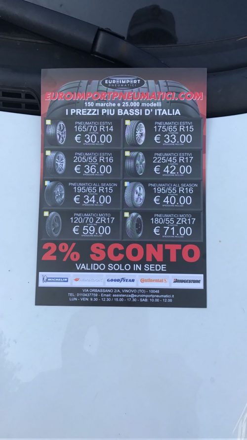 volantinaggio a Vinovo per Euroimport Pneumatici